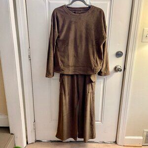 Barefoot Dreams CozyChic Ultra Lite Caramel Slouchy Pullover Pants Set S